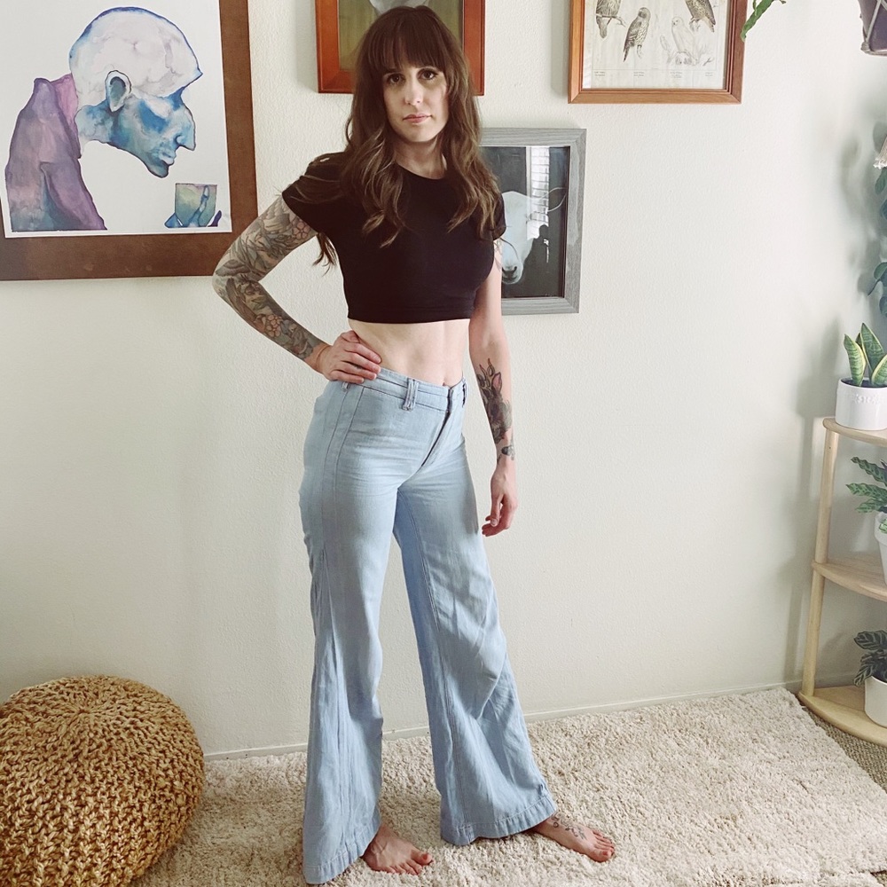 Pilcro and The Letterpress wide leg flares